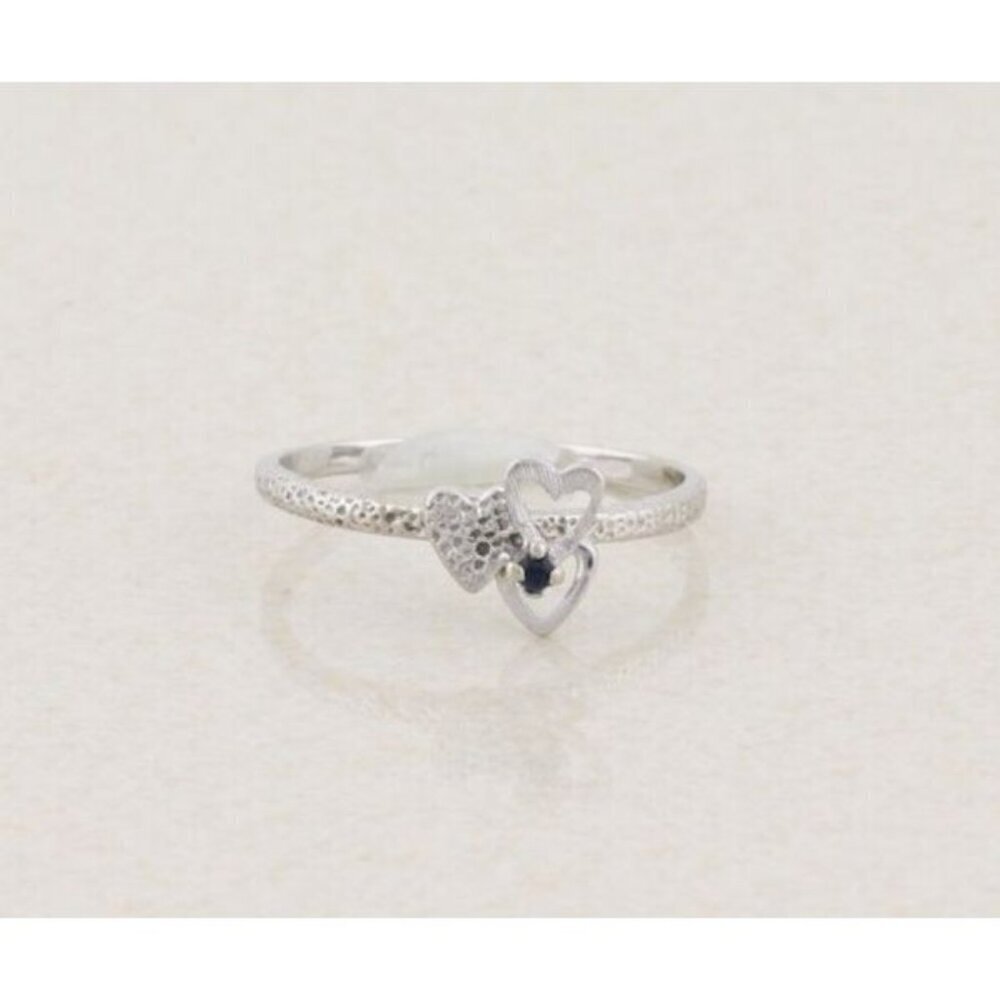 14k White Gold Heart Ring Blue Cubic Zirconia High Setting Size 6 1/4